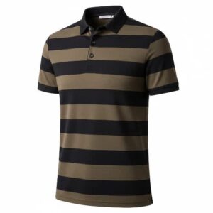 Men’s Golf Striped Button-up Short Sleeve Shirt – Brown & Black