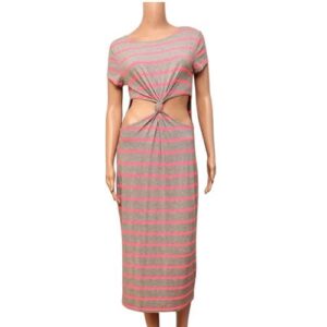 Women Cut Out Knot Striped Dress