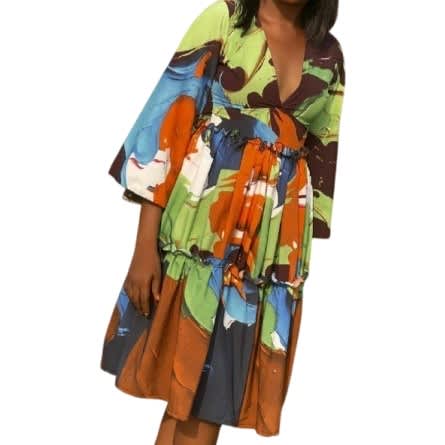 Women’s Floral Print Midi Gown – Green, White & Black